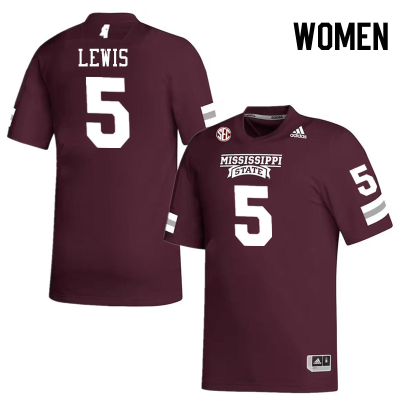 Women #5 John Lewis Mississippi State Bulldogs College Football Jerseys Stitched-Maroon